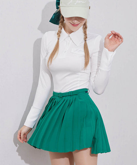 J.Jane Unbalanced Belt Pleats Skirt - Green
