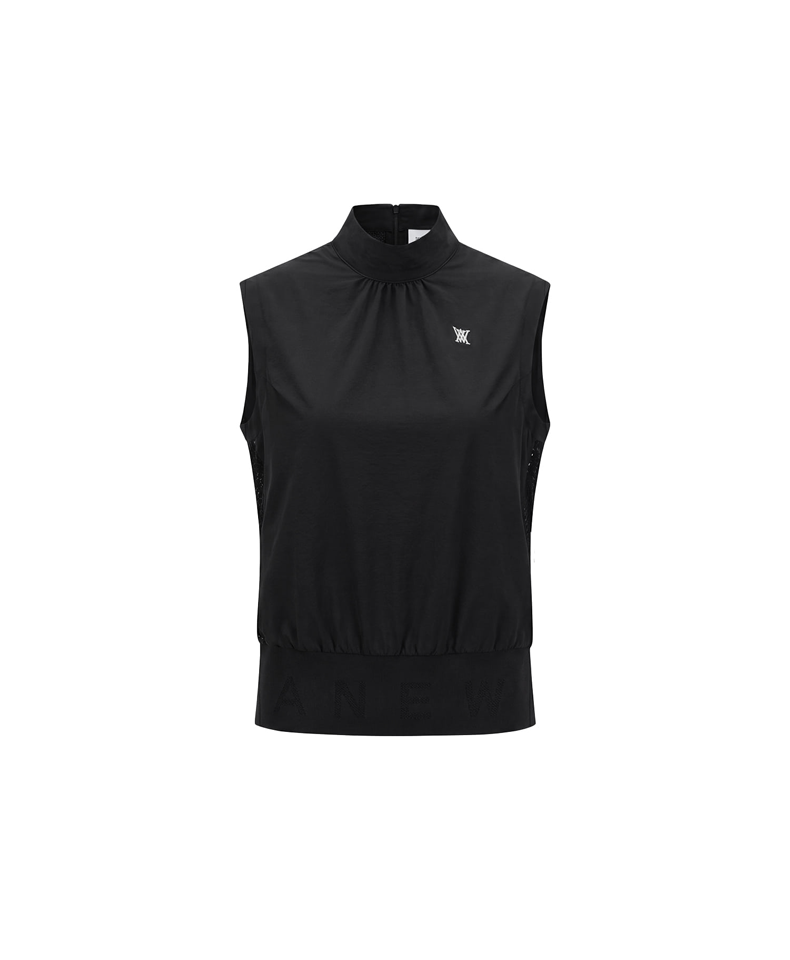 Women's Back Zip Mock Neck Vest - Black
