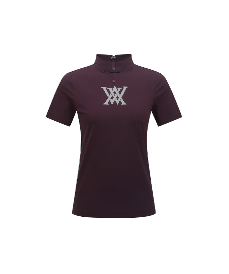 Women's Back Zip Mock Neck T-Shirt - Wine