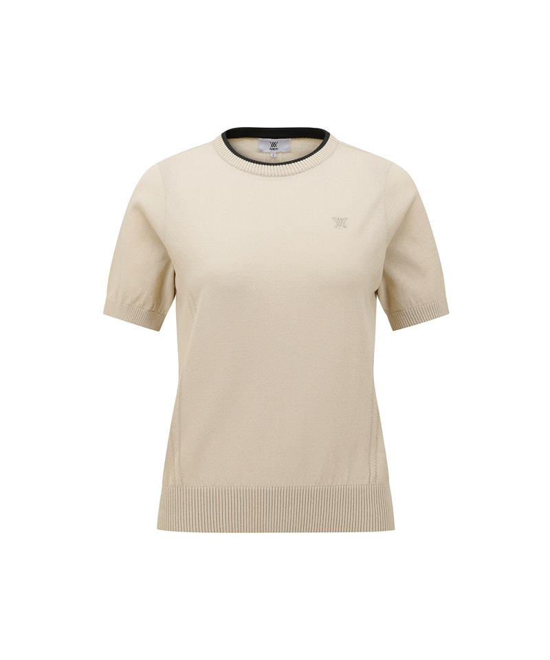 Women's Solid Short Sleeve Sweater - Beige