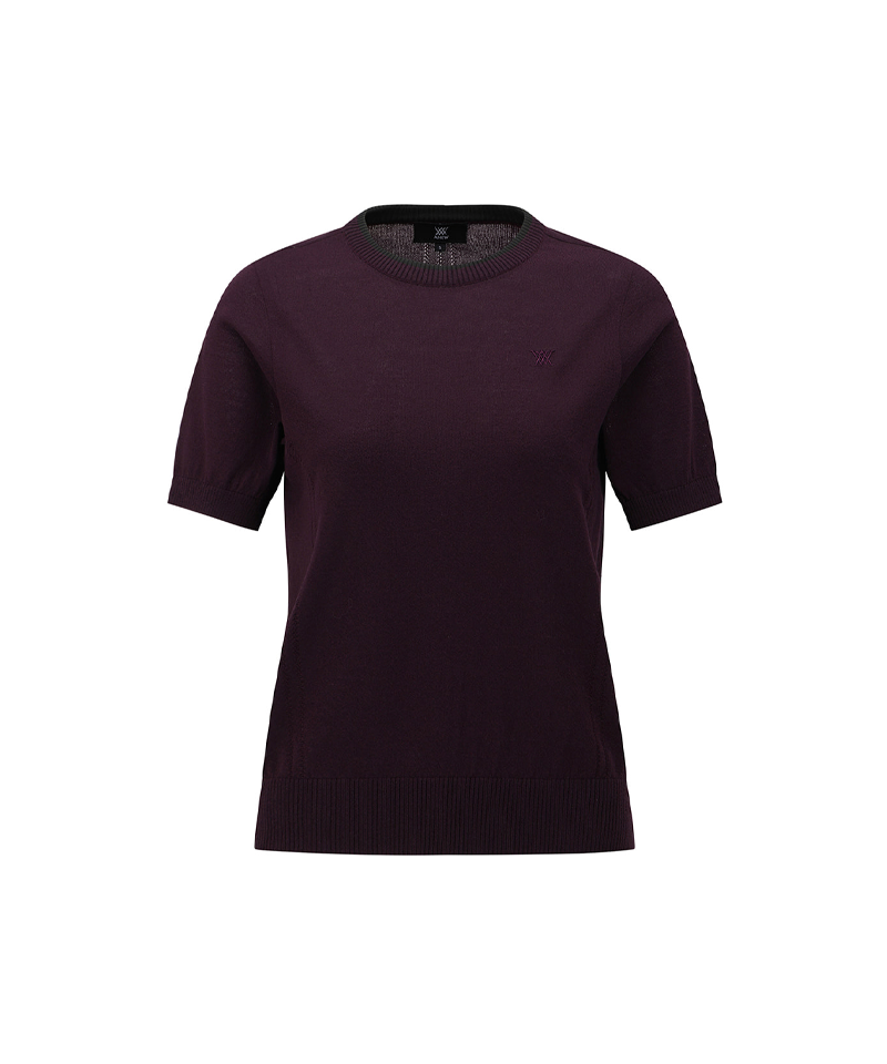 Women's Solid Short Sleeve Sweater - Burgundy