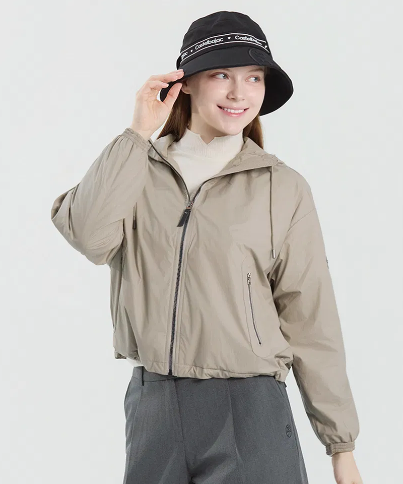Castelbajac Women's Leather-like String Hooded Zip-up Jumper - Beige