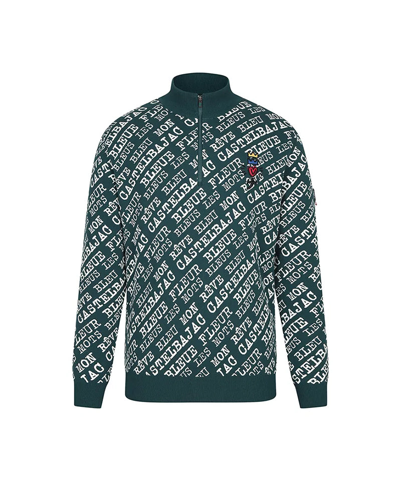 Castelbajac Men's Logo Lettering Jacquard Half-Zip Knit - Green