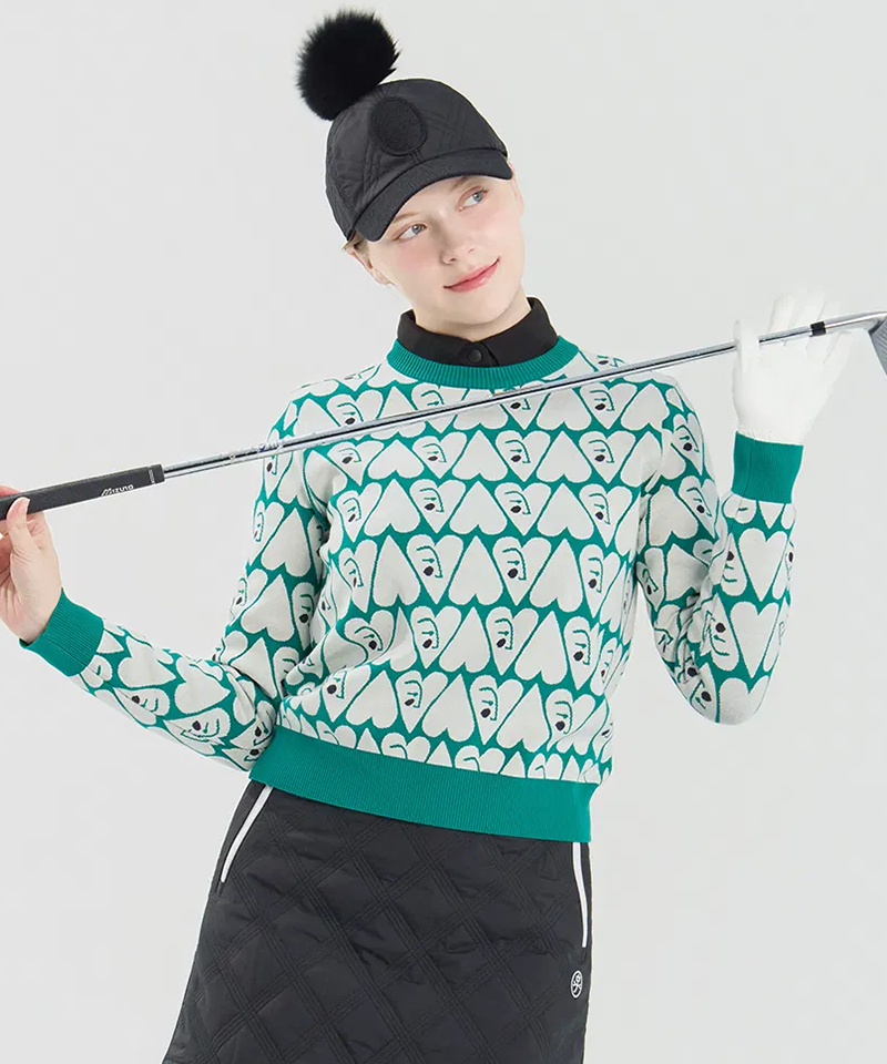 Castelbajac Women's Heart Pattern Jacquard Knit - Green