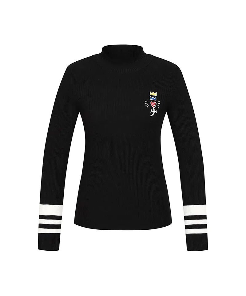 Castelbajac Women's Color-Blocked Ribbed Mock Neck Knit - Black