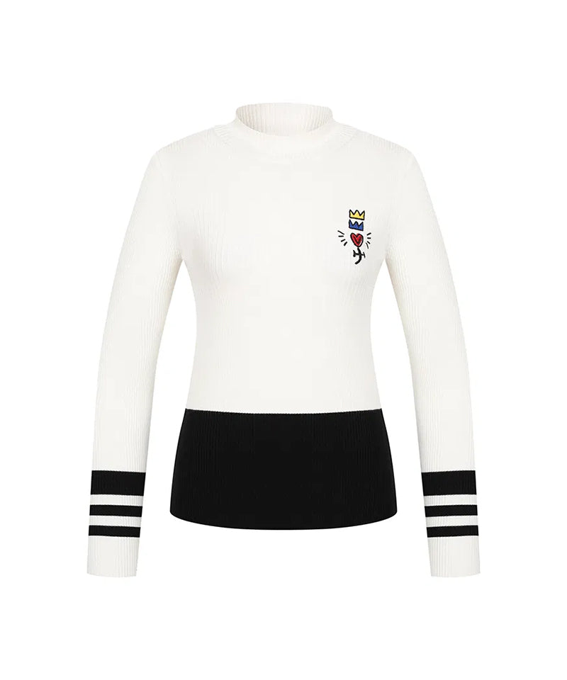 Castelbajac Women's Color-Blocked Ribbed Mock Neck Knit - White
