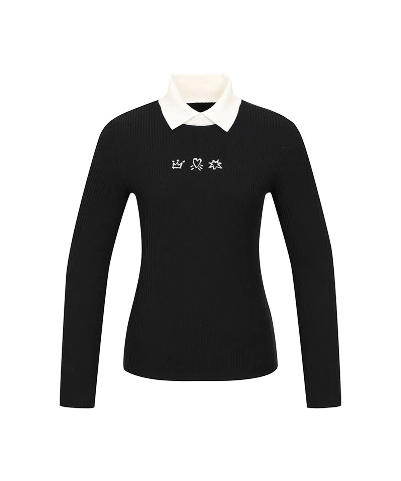 Castelbajac Women's Ribbed Embroidered Collar T-shirt - Black