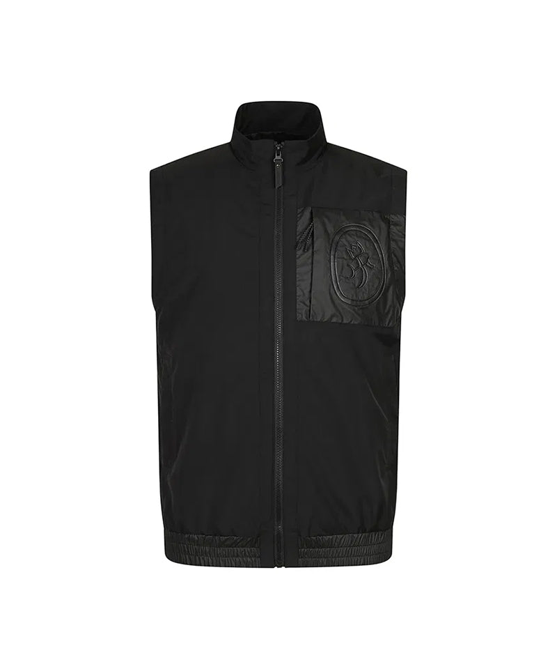 Castelbajac Men's Leather Patch Zip-Up Vest -Black