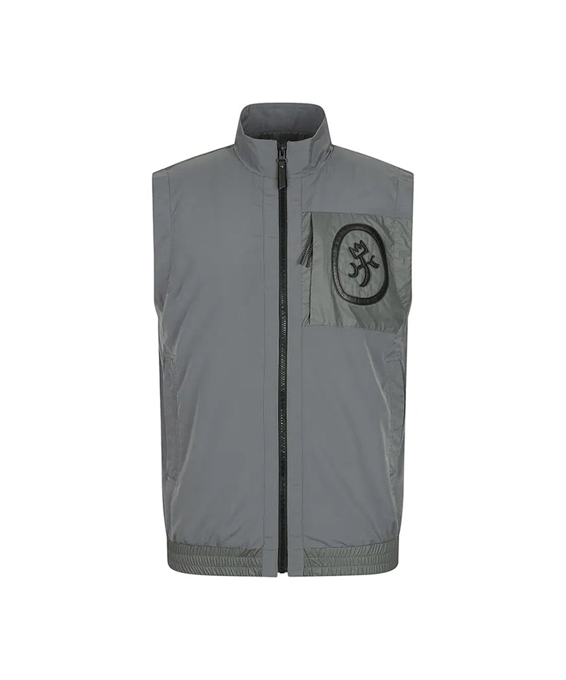 Castelbajac Men's Leather Patch Zip-Up Vest - Grey