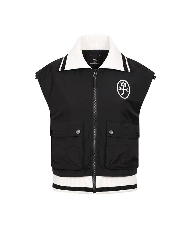 Castelbajac Women's Wide Collar Out-Pocket Zip-Up Vest - Black
