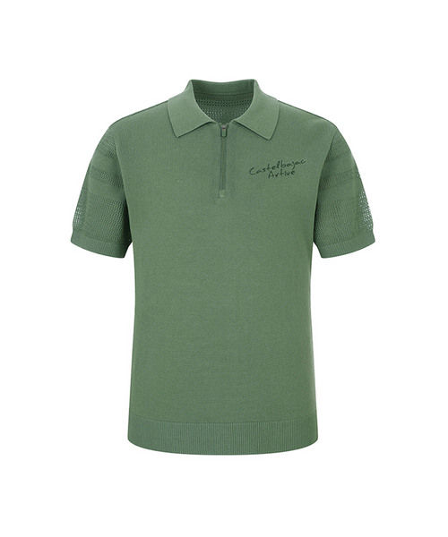 Castelbajac Men's Mesh Collar Half-Zip Short Sleeve Knit - 2 Color
