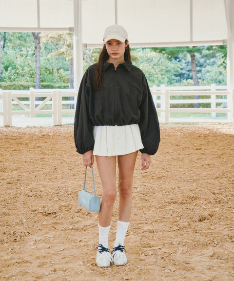 Balloon Sleeve Windbreaker Fuzzy Charcoal