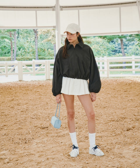 Balloon Sleeve Windbreaker Fuzzy Charcoal