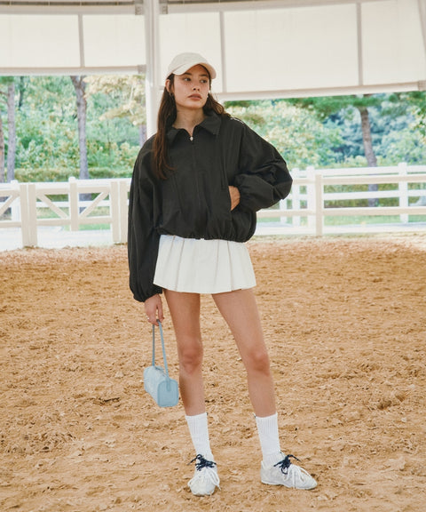 Balloon Sleeve Windbreaker Fuzzy Charcoal
