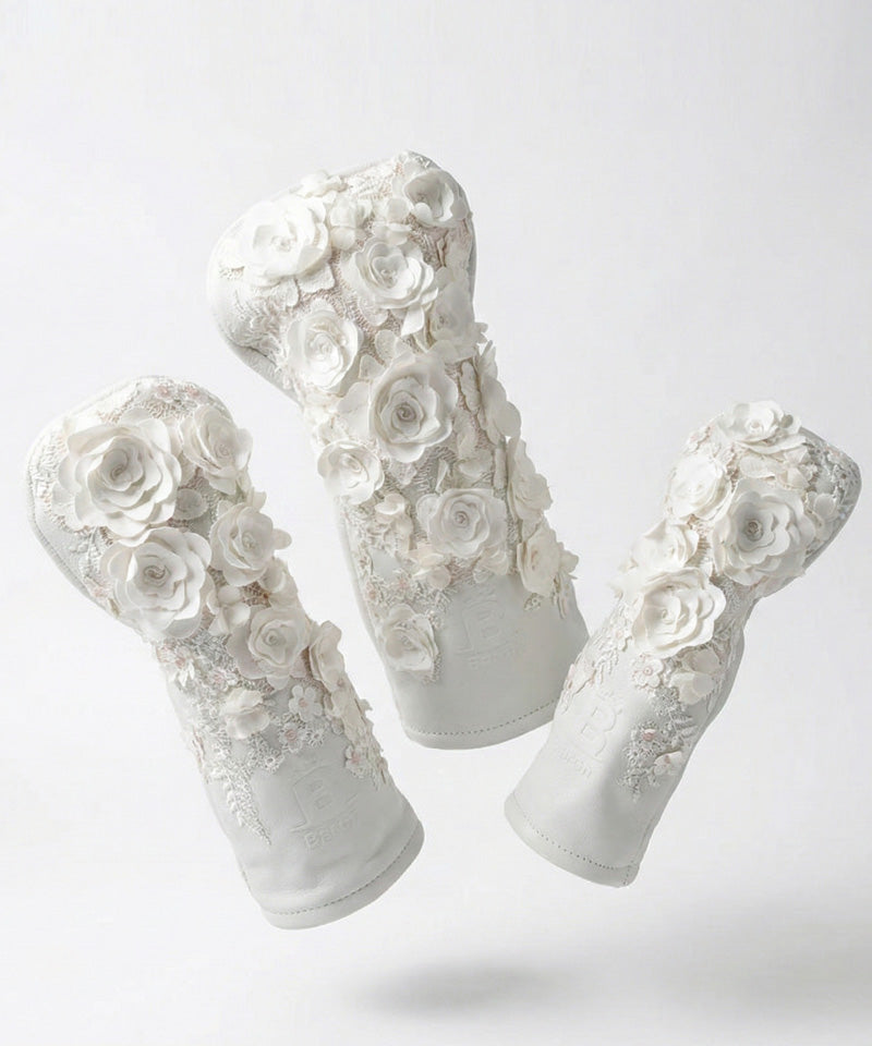 Baron Golf Flower Covers made by Finest Calf Leather [Hand-made] - White