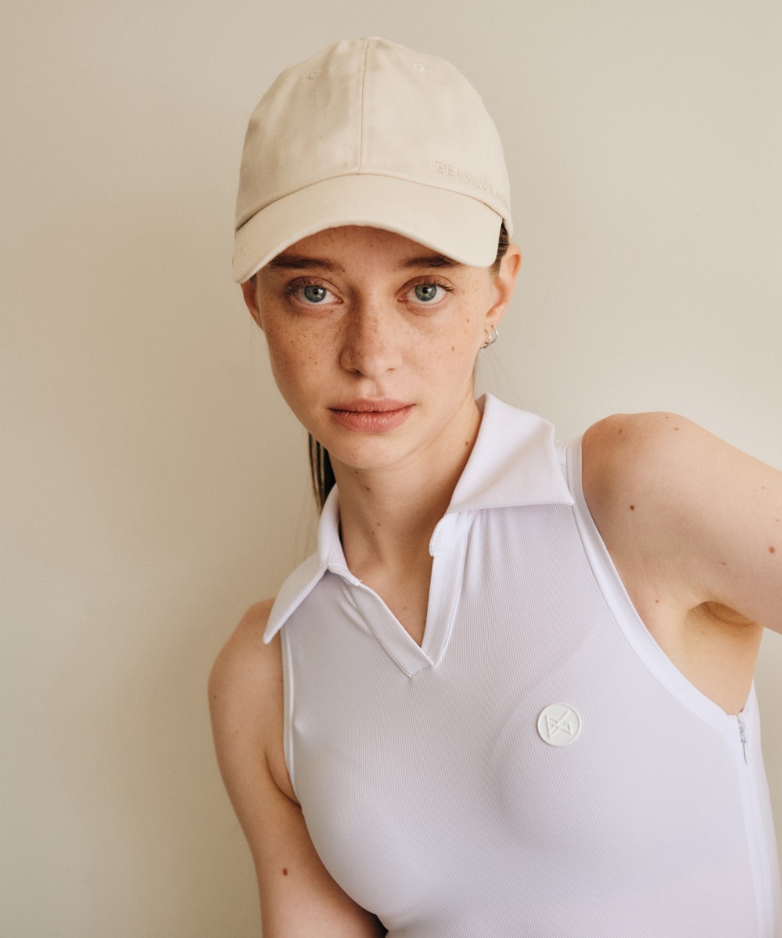 BERMUDA GRASS Basic Embroidered Ball Cap Beige