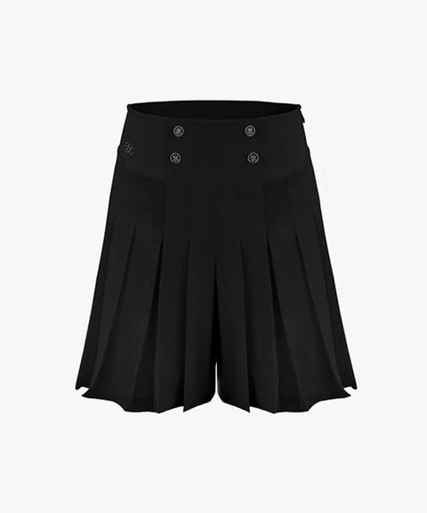 [Warehouse Sale]  FAIRLIAR Pleated Half Long Culottes Pants - Black
