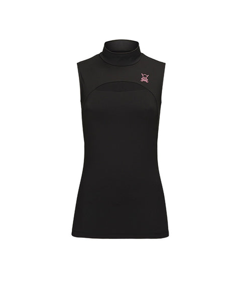 [Warehouse Sale] CHUCUCHU  Front Mesh Half Neck Top - Black