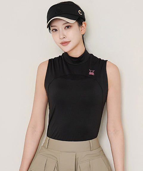 [Warehouse Sale] CHUCUCHU  Front Mesh Half Neck Top - Black