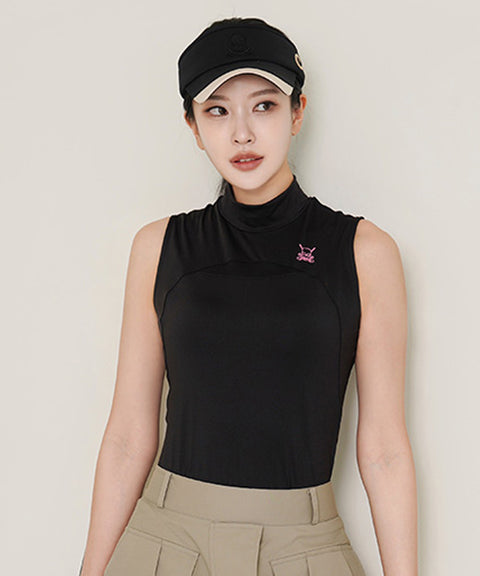 [Warehouse Sale] CHUCUCHU  Front Mesh Half Neck Top - Black