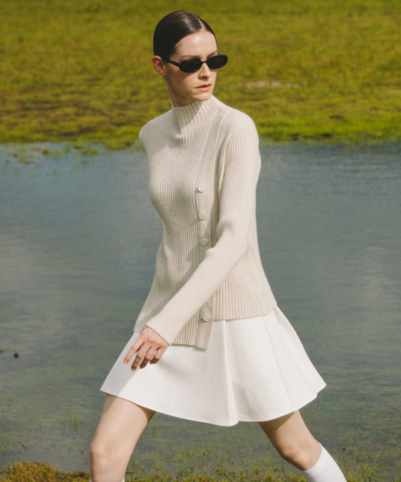OBER Golf Button Point Golji Knit Beige