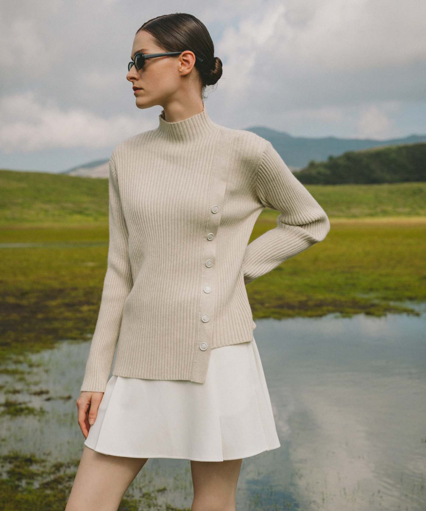 OBER Golf Button Point Golji Knit Beige