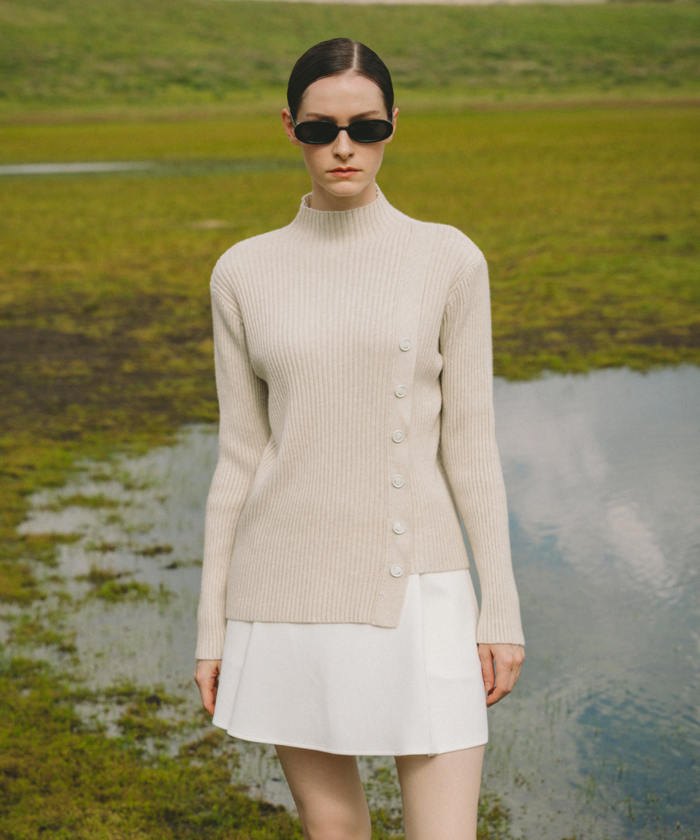 OBER Golf Button Point Golji Knit Beige