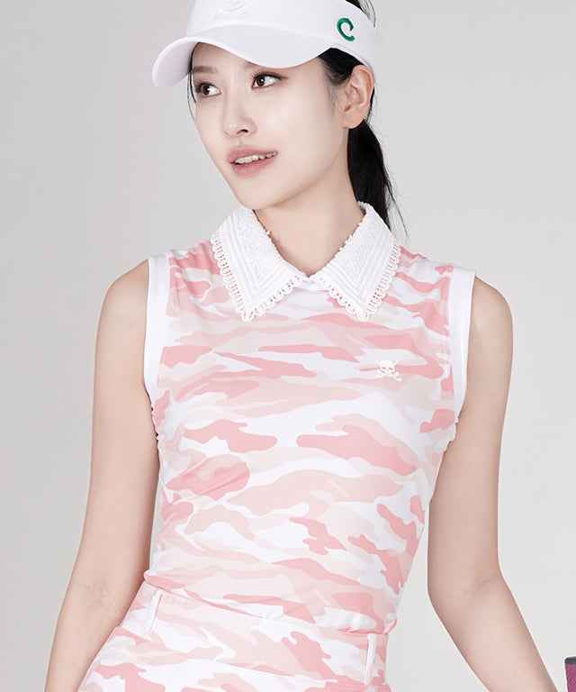 CHUCUCHU  Camo Lace Top - Peach
