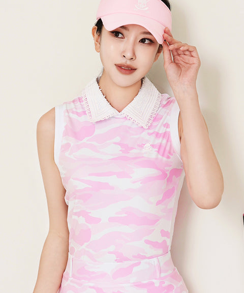 CHUCUCHU  Camo Lace Top - Pink