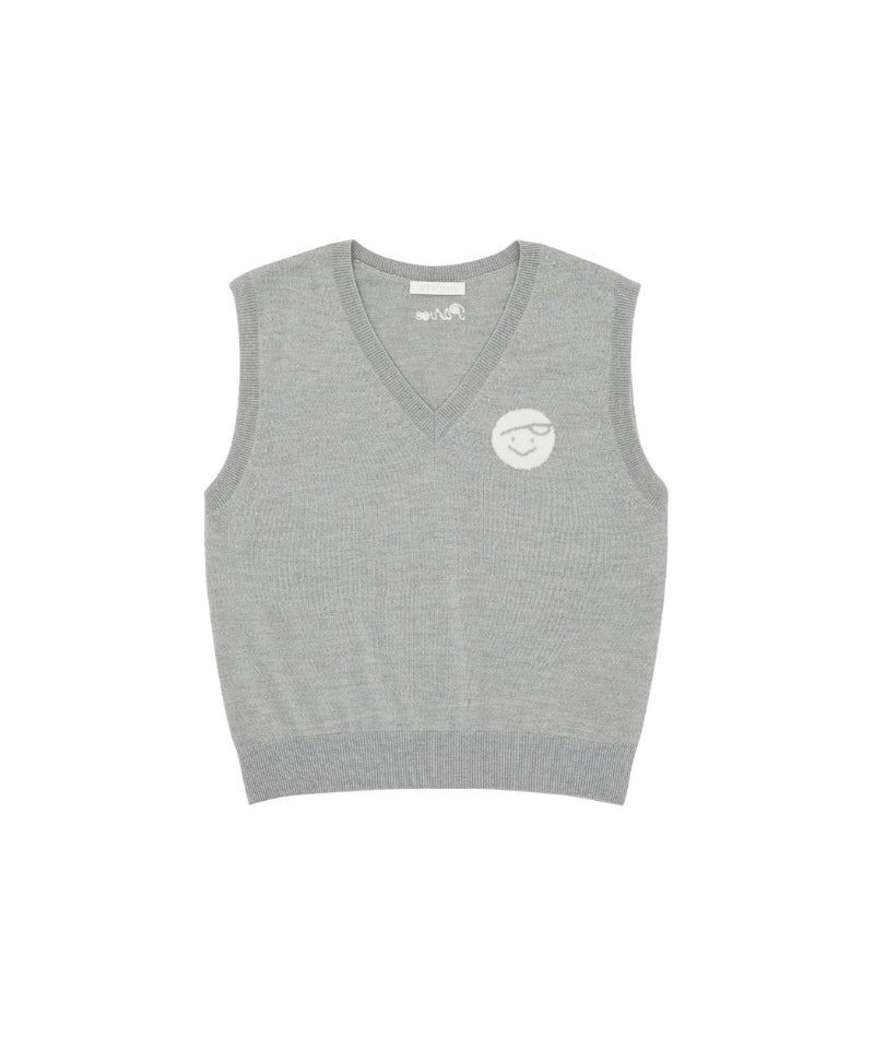 Classic V Neck Knit Vest Snow Gray