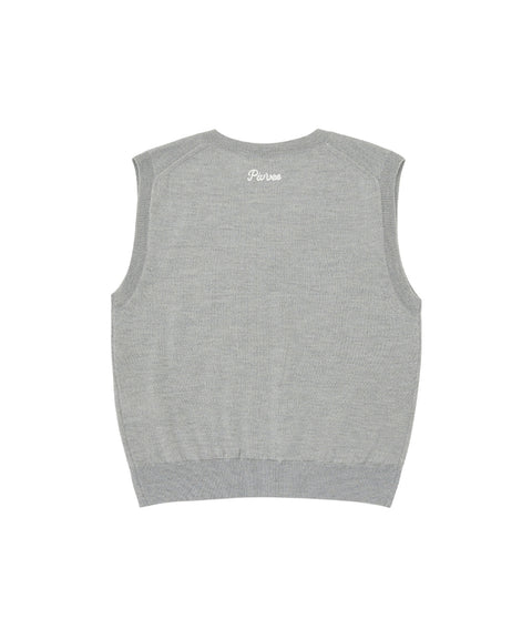 Classic V Neck Knit Vest Snow Gray