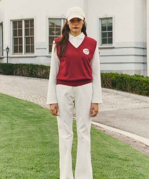 Classic V Neck Knit Vest Wine Red