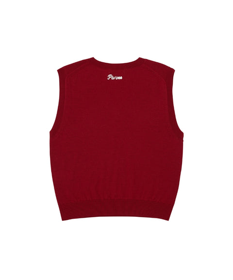 Classic V Neck Knit Vest Wine Red
