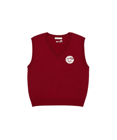 Classic V Neck Knit Vest Wine Red