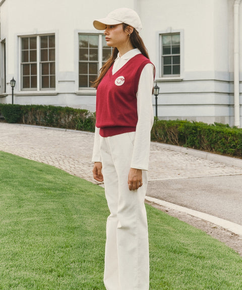 Classic V Neck Knit Vest Wine Red
