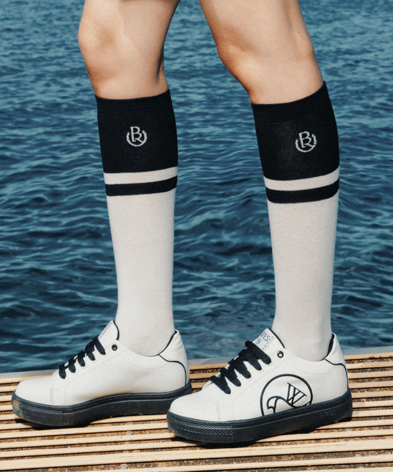 OBER Golf Color Block Knee Socks Black