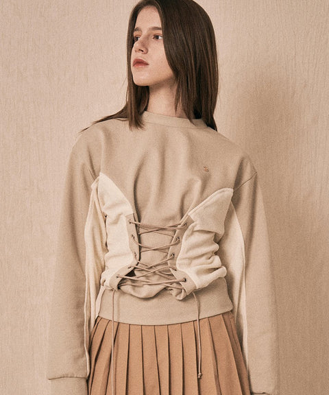 LENUCU Corset Sweatshirt - Beige