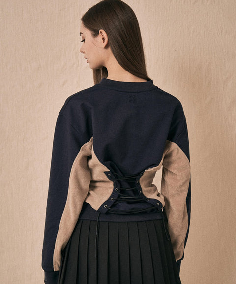 LENUCU Corset Sweatshirt - Navy