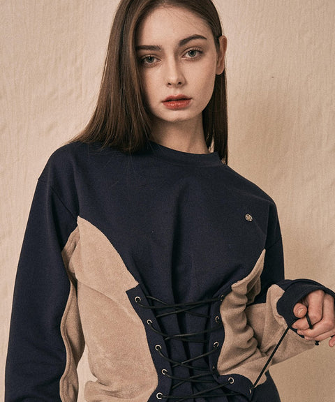 LENUCU Corset Sweatshirt - Navy