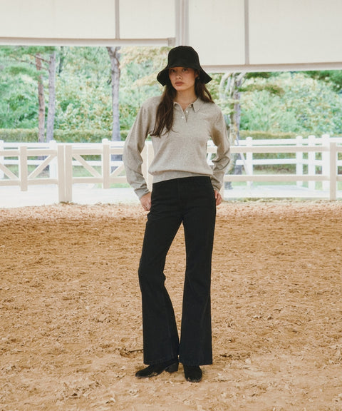 Cotton Cashmere Knit PK Shirt -Cloud White