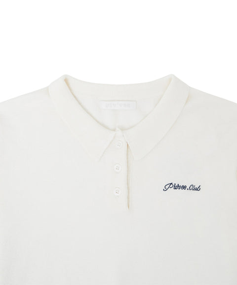 Cotton Cashmere Knit PK Shirt -Cloud White