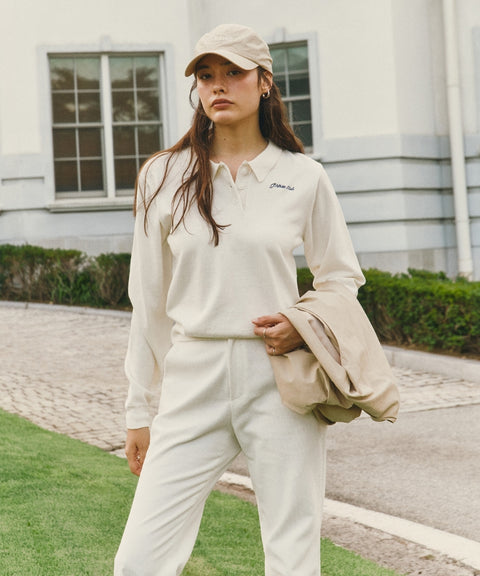 Cotton Cashmere Knit PK Shirt -Cloud White