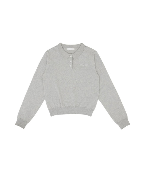 Cotton Cashmere Knit PK Shirt -Snow Gray