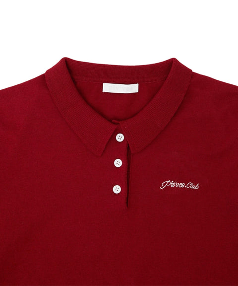 Cotton Cashmere Knit PK Shirt -Wine Red