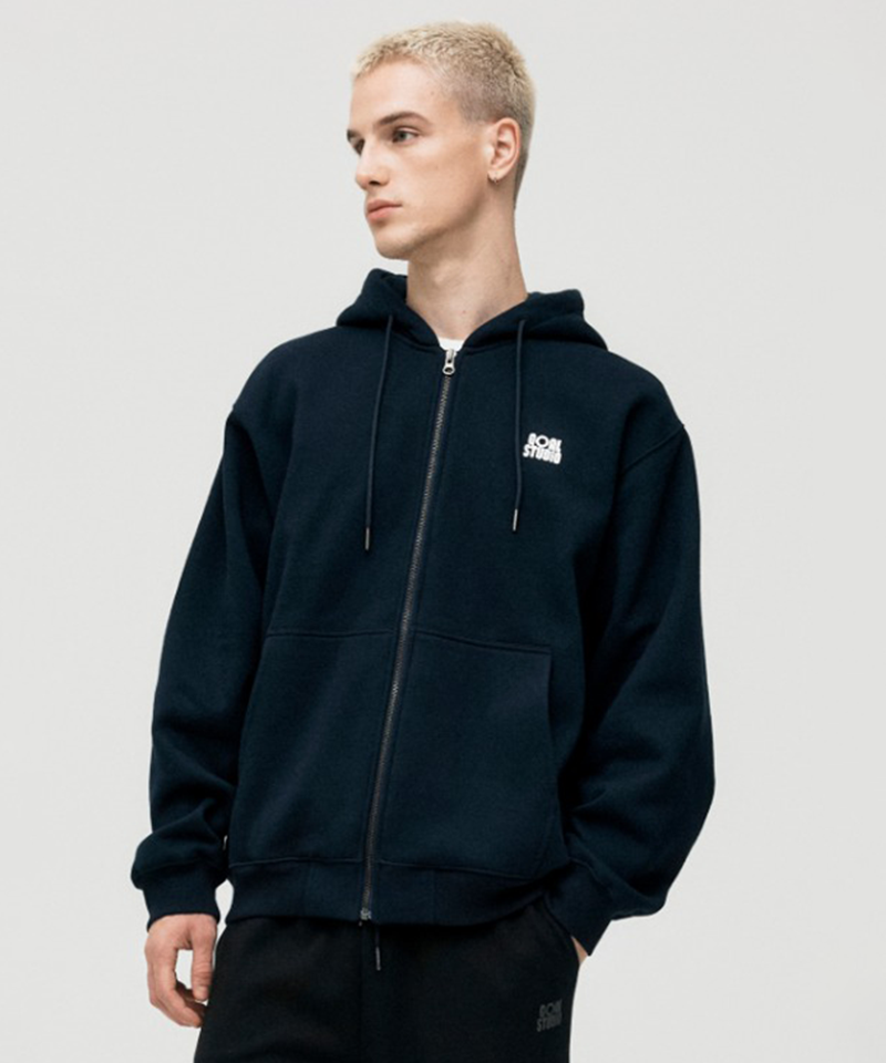 Goal Studio Essential Brushed Full Zip-Up Hoodie - Navy