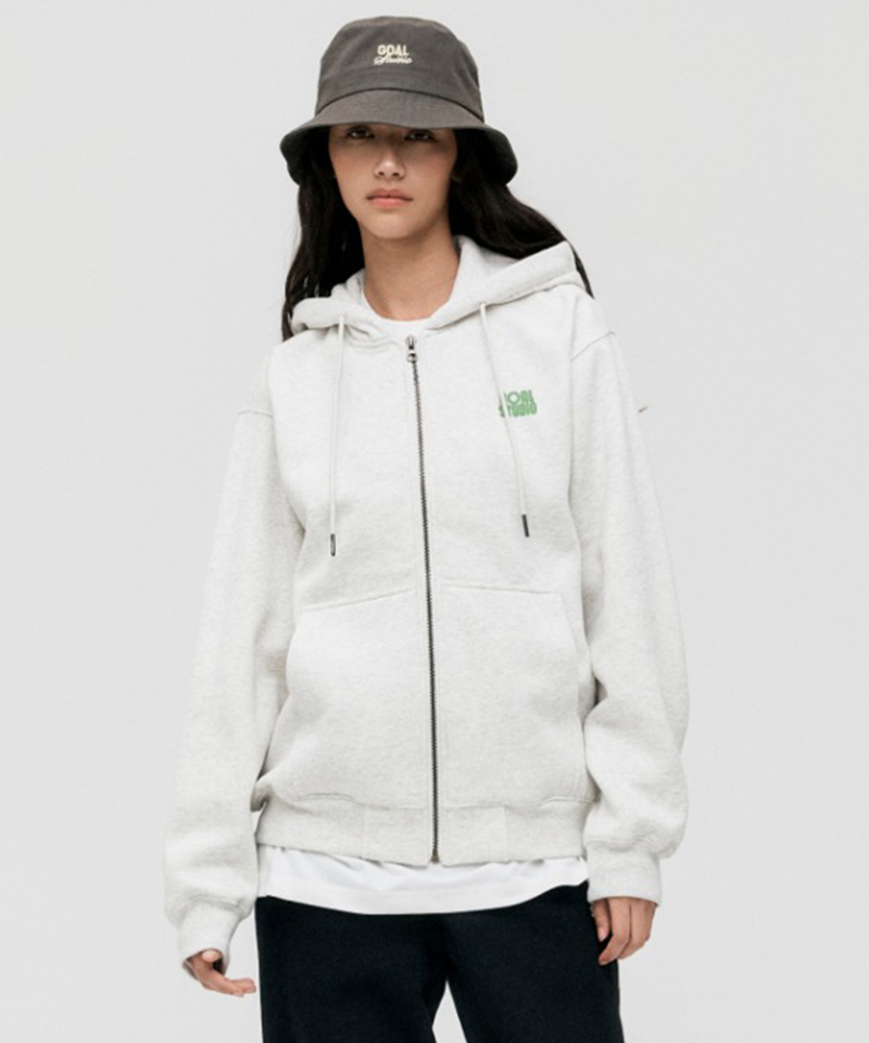 Goal Studio Essential Brushed Full Zip-Up Hoodie - Oatmeal
