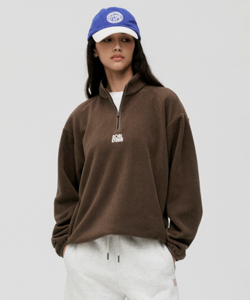 Goal Studio Women's Essential Microfleece Quarter Zip-Up Tee - Dark Brown