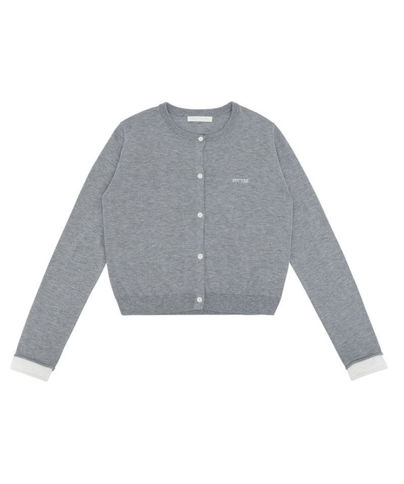 Embroidered Knit Cardigan Heather Grey