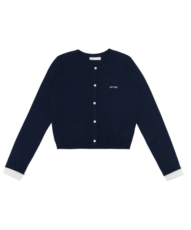 Embroidered Knit Cardigan Ocean Navy