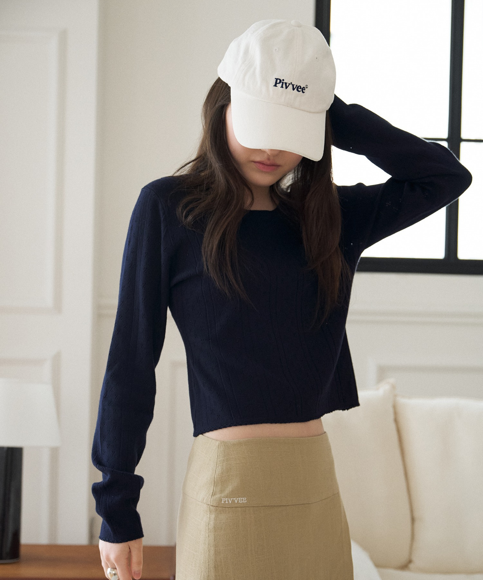 Eyelet Long Sleeve Knit Ocean Navy